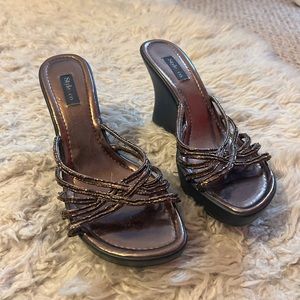 SOLD Bronze Embellished Wedge Heels